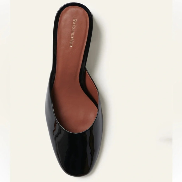 REFORMATION Marina Block Heel Mule Black Patent Leather  NEW Sold Out Online - Picture 3 of 14